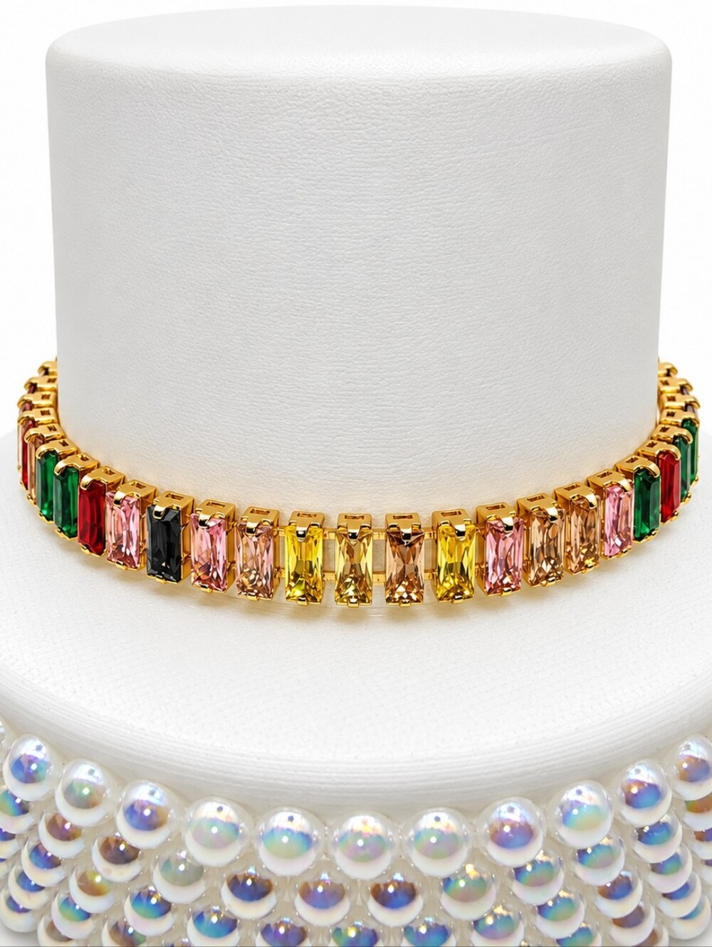 Gold Tone Multicolor Crystal Adjustable Slider Bracelet